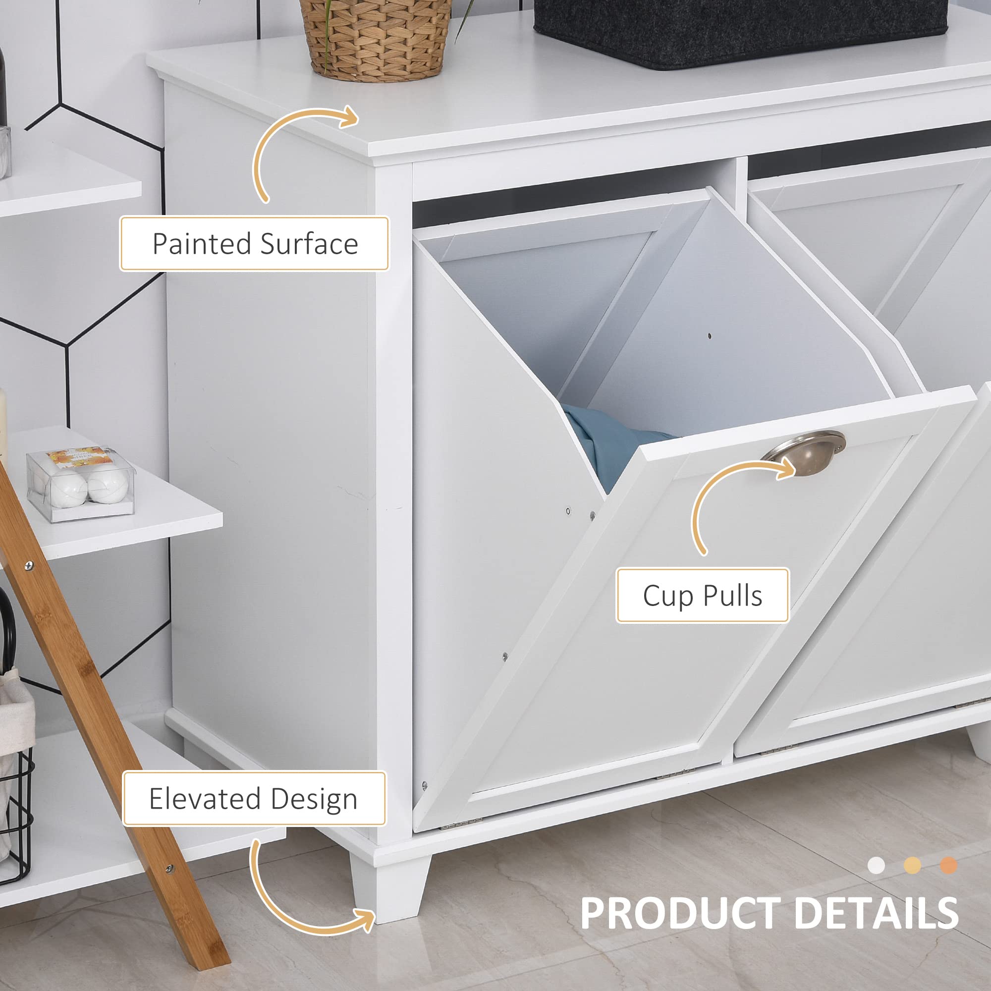 Homcom Dual Tilt Out Laundry Hamper Cabinet, Bathroom Storage Cabinet With 2-Compartment Hamper, Modern Bathroom Floor Cabinet F